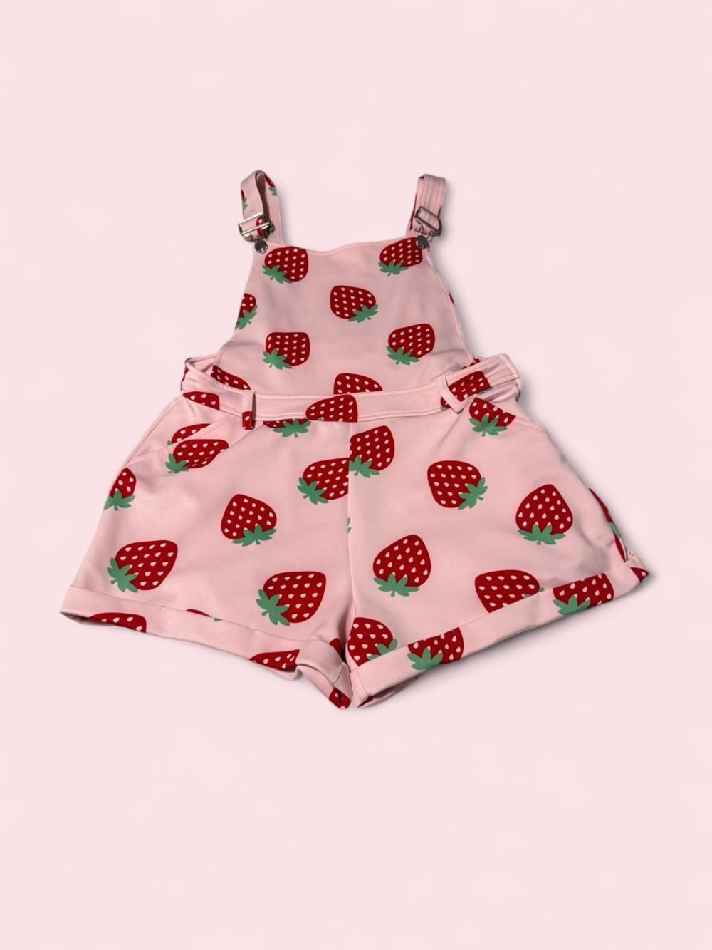 Hot Topic Pink Strawberry Print Women’s Short Overalls